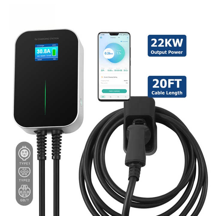 Clean Energy EV Car Charger Station 22kW 32A APP Smartphone Android and iOS System EV Charger with Type 2 Cable